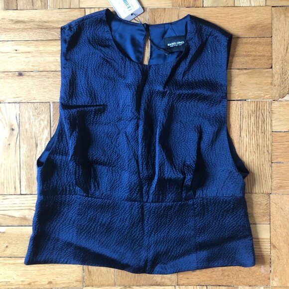 Navy cropped silk tank blouse, Size 4, NWT - Picture 1 of 2